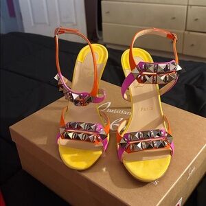 Christian Louboutin Vibrant Orange and Pink Studded Sandals